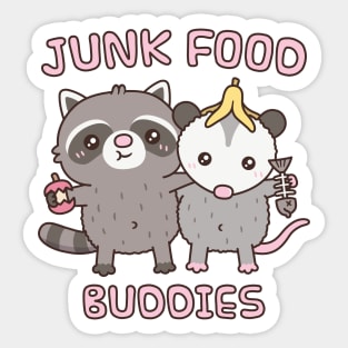 Cute Raccoon And Opossum Junk Food Buddies Funny Sticker